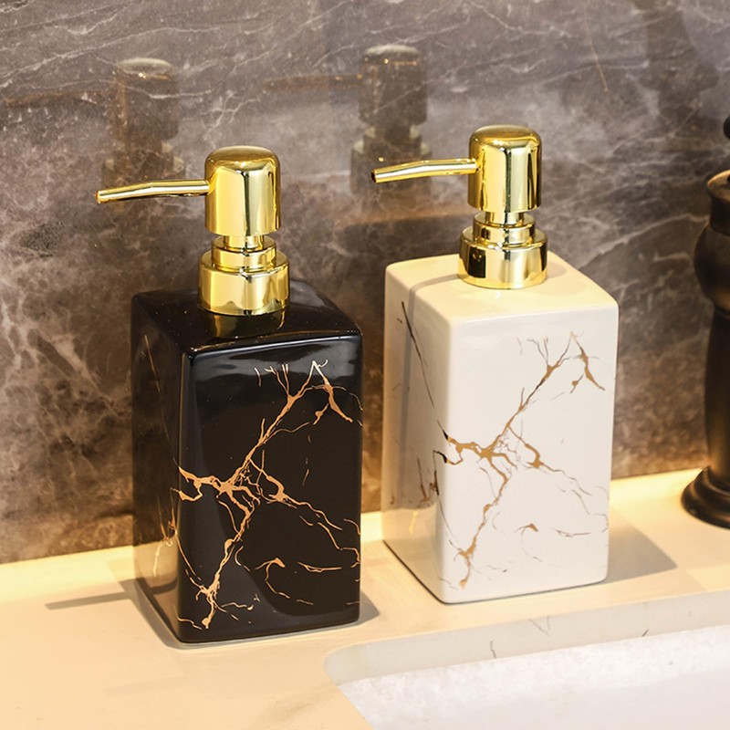 Premium White Marble Ceramic Soap Dispenser – 10oz Square Refillable