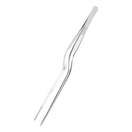 sourcing map Kitchen Tweezers Stainless Steel, 8 Inch Food Tongs Fine Cooking Tweezers Set Extra-Long Tweezer Tongs for Cooking Grill Baking BBQ, Silver Clip
