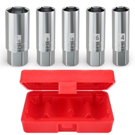QCDENG 5PCS Magnetic 3/8" Drive Spark Plug Socket Set, Metric 14mm 16mm Thin Wall Socket and SAE 9/16-inch 5/8-inch and 13/16-inch CR-V Steel Sockets