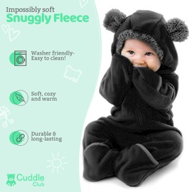 Fleece Baby Bunting Bodysuit – Infant One Piece Kids Hooded Romper Outerwear Toddler Jacket Bear - Black 18-24 Months