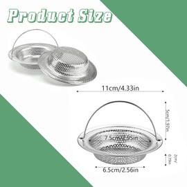 xlwen Stainless Steel Sink Strainer with Handle, Set of 4 Sink Strainers Stainless Steel with Handle, Sink Strainer with Handle, Sink Strainer Drain Sink, Ideal for Bathroom and Kitchen, 11 x 7.5 x 2