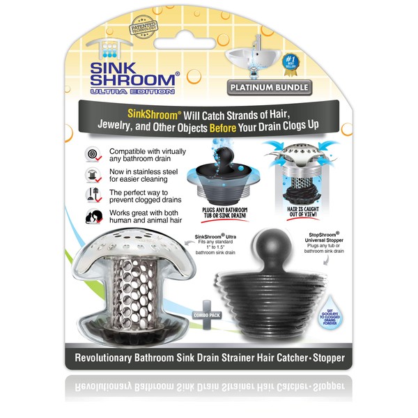 SinkShroom Ultra Revolutionary Bathroom Sink Drain Protector, Stainless Steel with