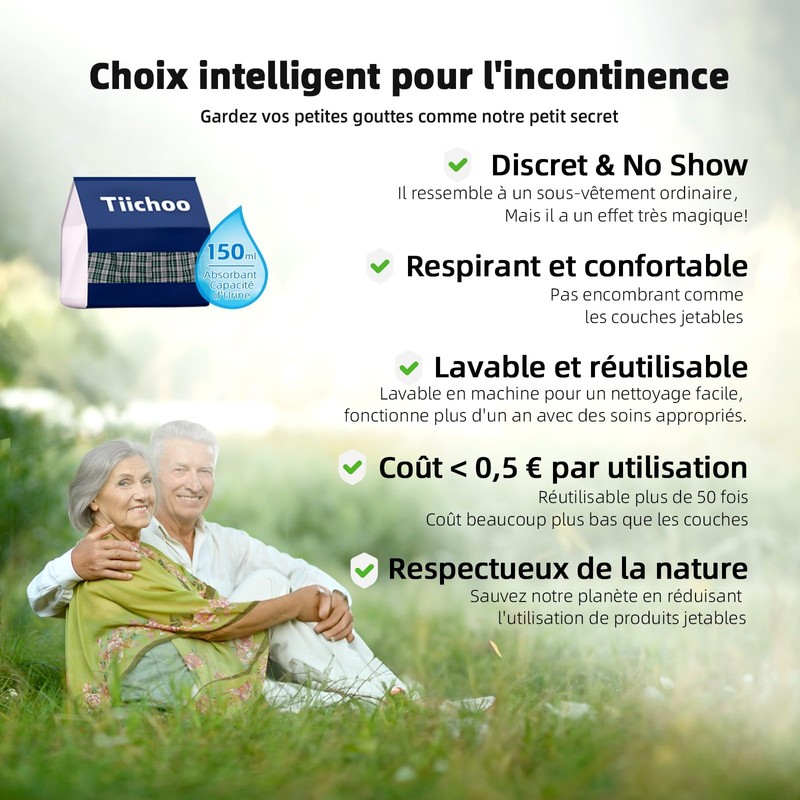 TIICHOO Incontinence Underwear for Men Washable Reusable Regular Absorbency Urinary