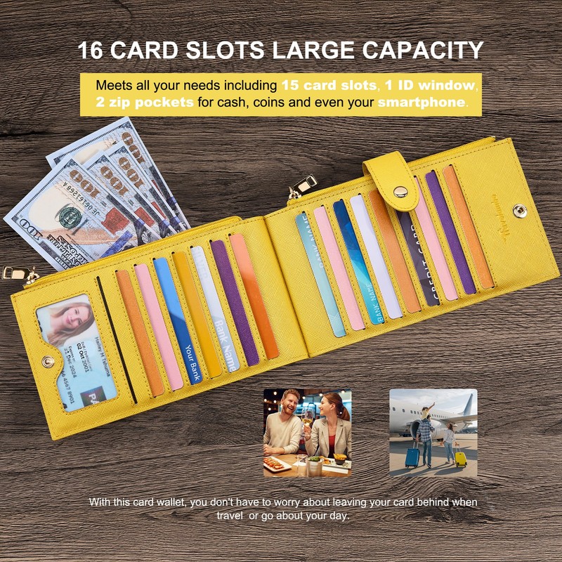 Travelambo RFID Wallet Women Large Size Bifold Multi Card Wallet