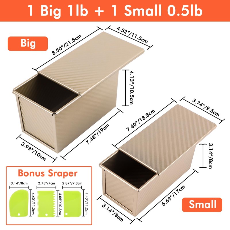 Beasea Pullman Loaf Pan with Lid, 2 Pack Non-Stick Bread