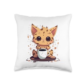 espresso cups with cats Coffee First Sweet cat Kitty Caffeine Lovers Throw Pillow, 16x16, Multicolor
