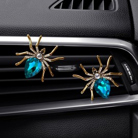 Mulixis 2 Pack Spiders Car Vent Clips Air Freshener Rhinestones Bling Aesthetic Car Vent Accessories Dash Blue Cool Goth Car Accessories