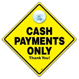 Cash Payments Only Thank You Shop Window Sign with Suction Cup, 14 x 14 cm, Yellow Diamond, Reusable