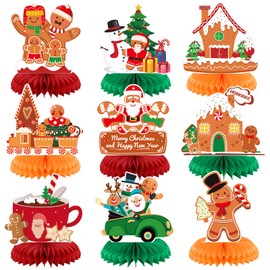 9cs Christmas Party Honeycomb Centerpieces Gingerbread for Xmas Table Decorations 3D Xmas Table Decoration for Winter Party Supplies