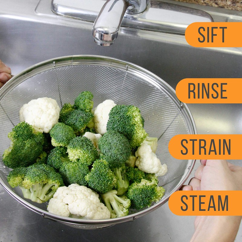 U.S. Kitchen Supply Set of 3 Stainless Steel Colander Strainers