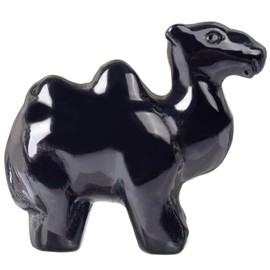 Black Obsidian Crystal Camel Figurine, 2.2 Inch Hand Carved Natural Crystal Camel Statue for Home Desk Office Decor and Meditation, Spiritual Healing Stone Desert Animal Sculpture Gift for Women Men