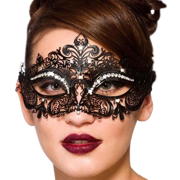 Campsis Women's Costume Masks Black Mardi Gras Masquerade Mask Rhinestone Metal Mask Halloween Venetian Party Nightclub for Women and Girls