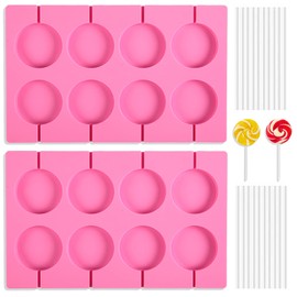 Silicone Lollipop Molds Candy Molds Silicone Sucker Molds Hard Candy Mold & 2x8 Rounds Nonstick Lollipop Mold With 20 Sticks for Candies,Bread,Jellies,Chocolate,Etc