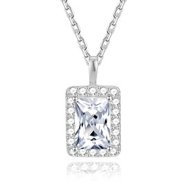 DEWEN Square Zirconia Necklace: 925 Sterling Silver Geometric Pendant with Sparkling Cubic Zirconia Stones - Anniversary & Valentine's Day Gift for Women