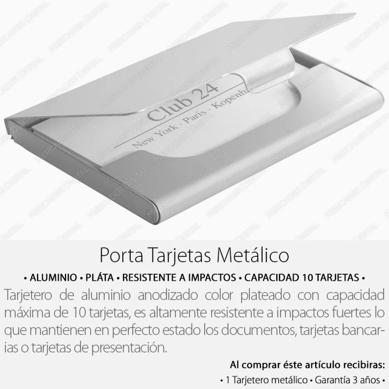 Mercader Digital Tarjetero Metálico Porta 10 Tarjetas De Aluminio Plateado