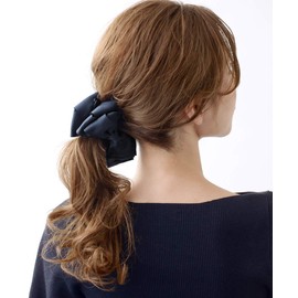 KOBE VINGTAINE H-503 Voluminous Ribbon Banana Clip, Satin, Medium, Hair Clip, Hair Accessory, Grosgrain - nvy