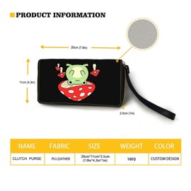 TOADDMOS Frog Mushroom Print Womens Wallet RFID Blocking PU Leather Coin Purse Credit Card Phone Handbag Zipper Clutch Travel Purse Wristlet