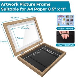 2 Pack Kids Art Frames 8.5x11 Inch Changeable Kids Artwork Flip Frame for Picture Display, Children School Drawing Projects Storage, Horizontally Vertically Wall Hanging, Front Opening (Wood, 8.5X11 inch)