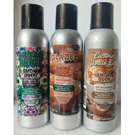 Smoke Odor Exterminator 198 gm/ 7 oz Large Spray Assorted Sugar Skull Set of Three Cans.Includes Sugar Skull, Glazed & Caramel Vanilla Latte.