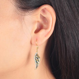 CiNily Angel Wings Earrings for Women Abalone Shell Drop Dangle Earrings 14K Gold Plated Crystal Leverback Ear Rings | Wings Ear Rings | Symmetrical Earrings Jewelry