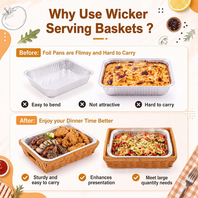 6 Pcs Wicker Serving Baskets for 9x13 Inch Foil Pans,