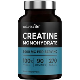 Creatine Monohydrate Tablets, 3000mg Per Serve - 270 Tablets - Gym and Nutritional Vegan Supplements for Men and Women - Post Workout Muscle Recovery - Unflavoured Formula