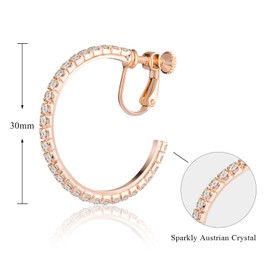 LAXPICOL Fashion Sparkly Austrian Circle Hoop Earrings Clip On Earrings For Women Girls No Piercing Earrrings Rose-gold Tone 1.18""*1.18"", Crystal, crystal, HO-ER028-1