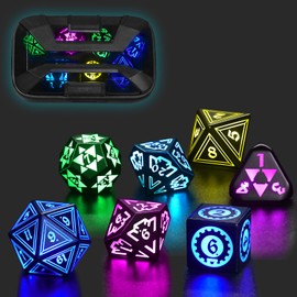 FONVGOGO Light Up DND Dice with Charging Case for Dungeons and Dragons LED Dice Set D&D Rechargeable 7 Color Polyhedral Role Playing RPG Dice for DND Gifts Accessories (Geometry RGB)