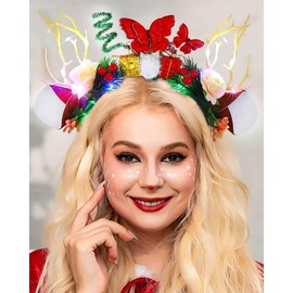 Edary Christmas Headband Illuminated Reindeer Antlers Headband LED Flower Hair Band Luminous Festival Party Christmas Elk Hair Accessories for Women and Girls (Butterfly)