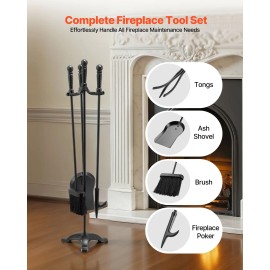 4 PCS Wrought Iron Fireplace Tool Set Three-Prong Stand Ash Shovel Brush Fire Place Poker Standout Accessory for Your Fire PlaceType: Fireplace Tool Set/Three-Prong Stand/Black