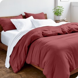 Bare Home Washed Duvet Cover - Queen Size - Premium 1800 Ultra-Soft Brushed Microfiber - Hypoallergenic, Easy Care, Stain Resistant (Queen, Washed Rosewood)