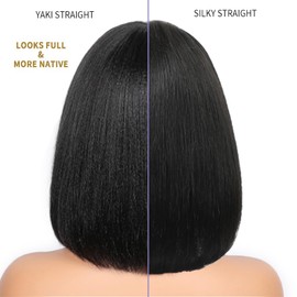 Jiumido Yaki Straight Bob Wig Human Hair For Black Women 13x4 Hd Lace Front Wigs Human Hair Pre Plucked Bob Wigs 180% Density Kinky Straight Wig Natural Color 14 inch