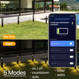 60W Low Voltage Landscape Transformer with WiFi Control – Outdoor Light Timer with Auto Photocell Sensor, 2/4/6/8 Hour Settings, Weatherproof Power Supply for Garden & Path Lights