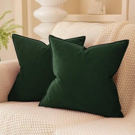 VAKADO Cushion Covers Velvet Decorative Pillow Covers With Fringe Decor Christmas Soft Square Cozy Solid Color Cushion Cases Home for Bed Bedroom Couch Car Sofa Set of 2 Army Green,45x45