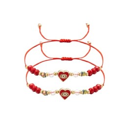 ZMJK Adjustable Heart Beaded Bracelet 2pcs Love Eye Braided Bracelet for Women Men Beaded Rope Anklet Jewelry Evil Eye Bracelets Couple Best Friend Bracelets (Red)