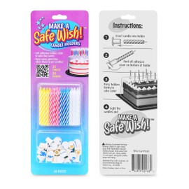 Make a Safe Wish! Spiral Birthday Candles and Candle Holders, 2.5" Colorful Candles, Safe Kids Birthday Party, Keep from Spreading Germs - 24 Candles, 24 Holders
