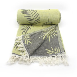 Evagone Jacquard Premium Peshtemal Lotus Pattern (Beach Towel aslo for Bath, Sauna, SPA or Gym) (Green)