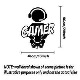Gamer with Controller Wall Art Decals, Boy Gamer Vinyl Wall Stickers, Gamers World Wall Murals Decor Wallpaper for Teens Kids Playroom Bedroom Living Room Home Decoration