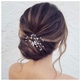 Allereyae Crystal Pearl Wedding Hairpins Barrette Rhinestone Pearl Flower Hair Pins Barrette Silver CZ Pearl Bling Bridal Headpieces Decorative Head Clip Pins Headwear Bridal Hair Accessories for