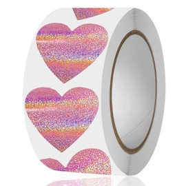 500 Pcs 1.5 Inches Valentine Heart Stickers for Kids Adult, Pink Glittery Roll Stickers Self-Adhesive Labels for Valentine's Day Anniversary Wedding Party Supplies