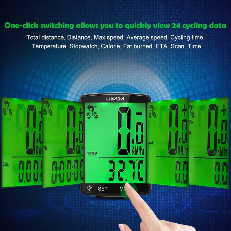 Lixada Bicycle Computer Wireless Multifunctional LCD Screen Bicycle Rainproof Speedometer