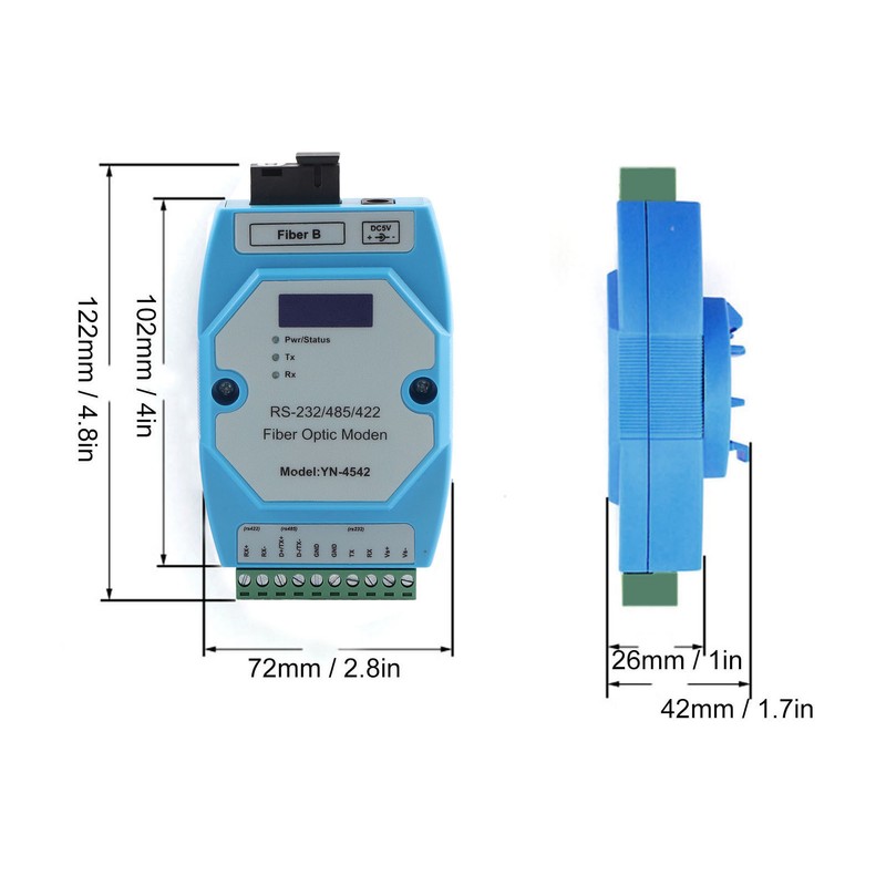 2Pcs RS485/422/232 Fiber Optic Converter Bidirectional Transimitter Receiver Modem Transmission