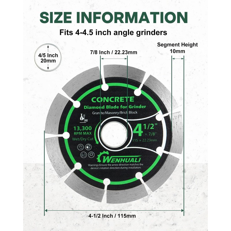 WENHUALI 4-1/2 Inch Diamond Concrete Saw Blade, Diamond Cutting Wheel