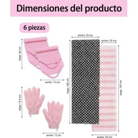 Zacate para Cuerpo y Estropajo, 6 Piezas Guantes y toallas exfoliantes, nylon y poliéster, tamaño M, uso diario y viaje