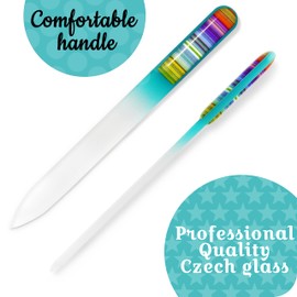 Lima de uñas de cristal checo 3D con bolsa de terciopelo – Doble cara grabada diferente superficie de grano, cuidado profesional de uñas y arte, manicura y pedicura, calidad de la UE por GLADZY