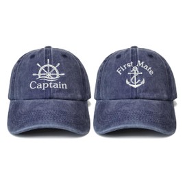 Shenbors Captain and First Mate Caps, Navy & Navy Baseball Caps for Boat Skipper Sailor, Nautical Boating Sailing Gifts for Men Women