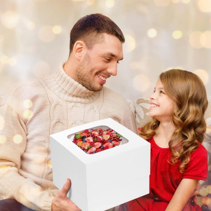 KoberrLi 2 Pack Cake Boxes with Ribbons 12x12x12 inch Tall