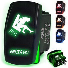 50 Caliber Racing Rocker Switch Eject a Hoe ON/Off LED Backlit- UTV, Auto, Boat 20A 12V (5359A32 Green)