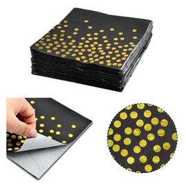 Pack of 60 Napkins with Gold Dots for Events such as Birthday Parties, Weddings and Holiday Parties, Black