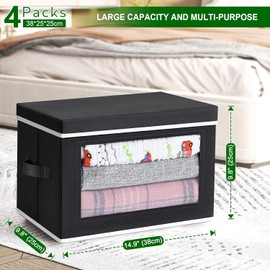 Homsorout Stackable Storage Bins with Lids - Storage Baskets with Lids, Foldable Storage Bins, Wardrobe Clothes Organizer with Window, Cubes Storage Bins for Bedroom, Office, 6 Pack, Black